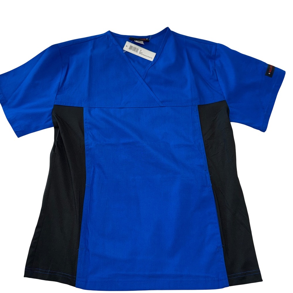 Melrose May-Hill Uniforms Scrub‎ Top Royal Blue Black Contrast Stitch Small NWT